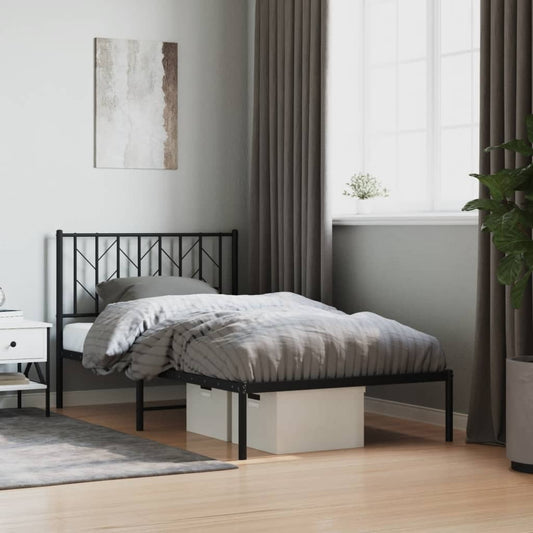 Metal Bed Frame with Headboard Black 100x190 cm