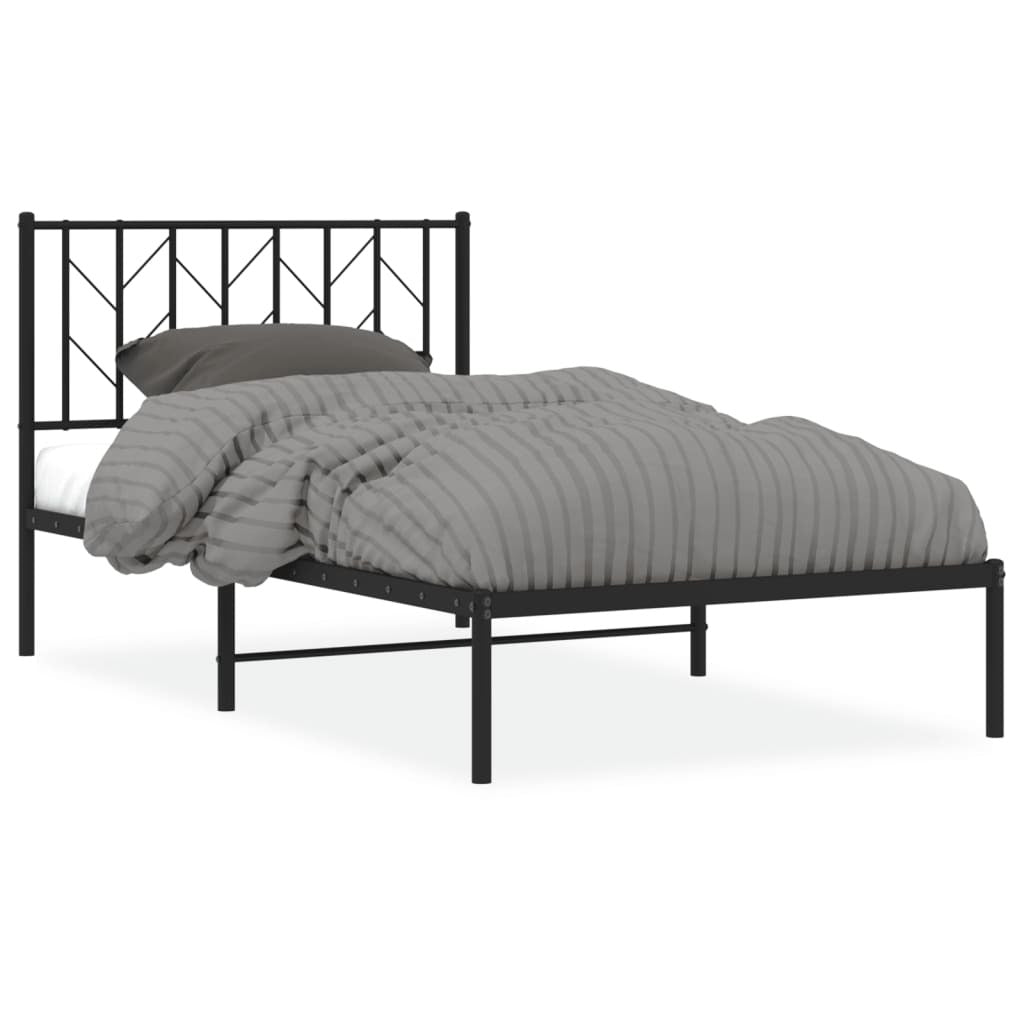 Metal Bed Frame with Headboard Black 100x190 cm