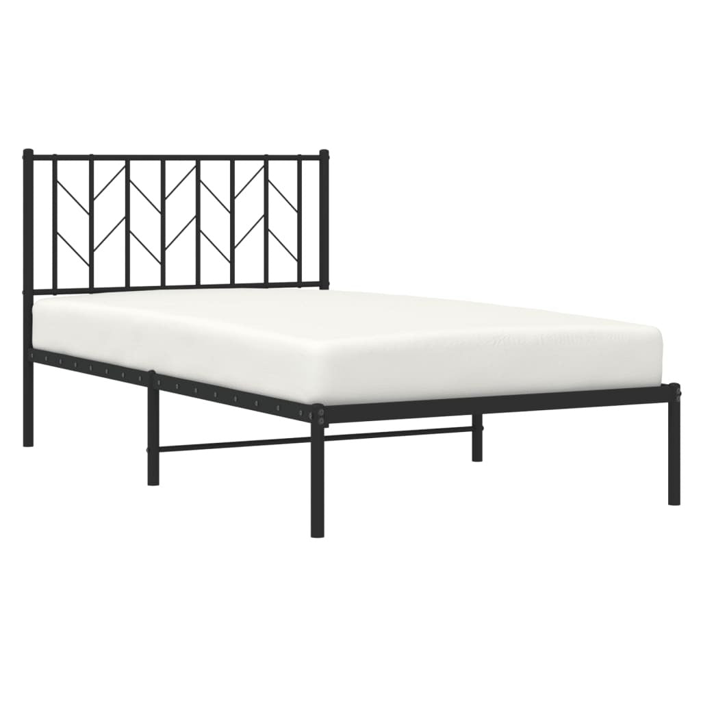 Metal Bed Frame with Headboard Black 100x190 cm