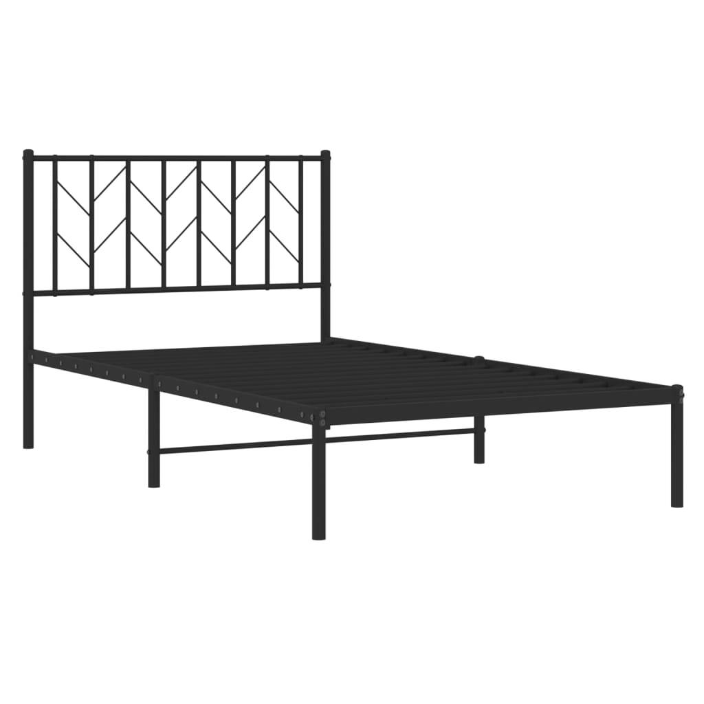 Metal Bed Frame with Headboard Black 100x190 cm