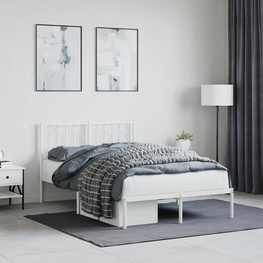 Metal Bed Frame with Headboard White 120x200 cm