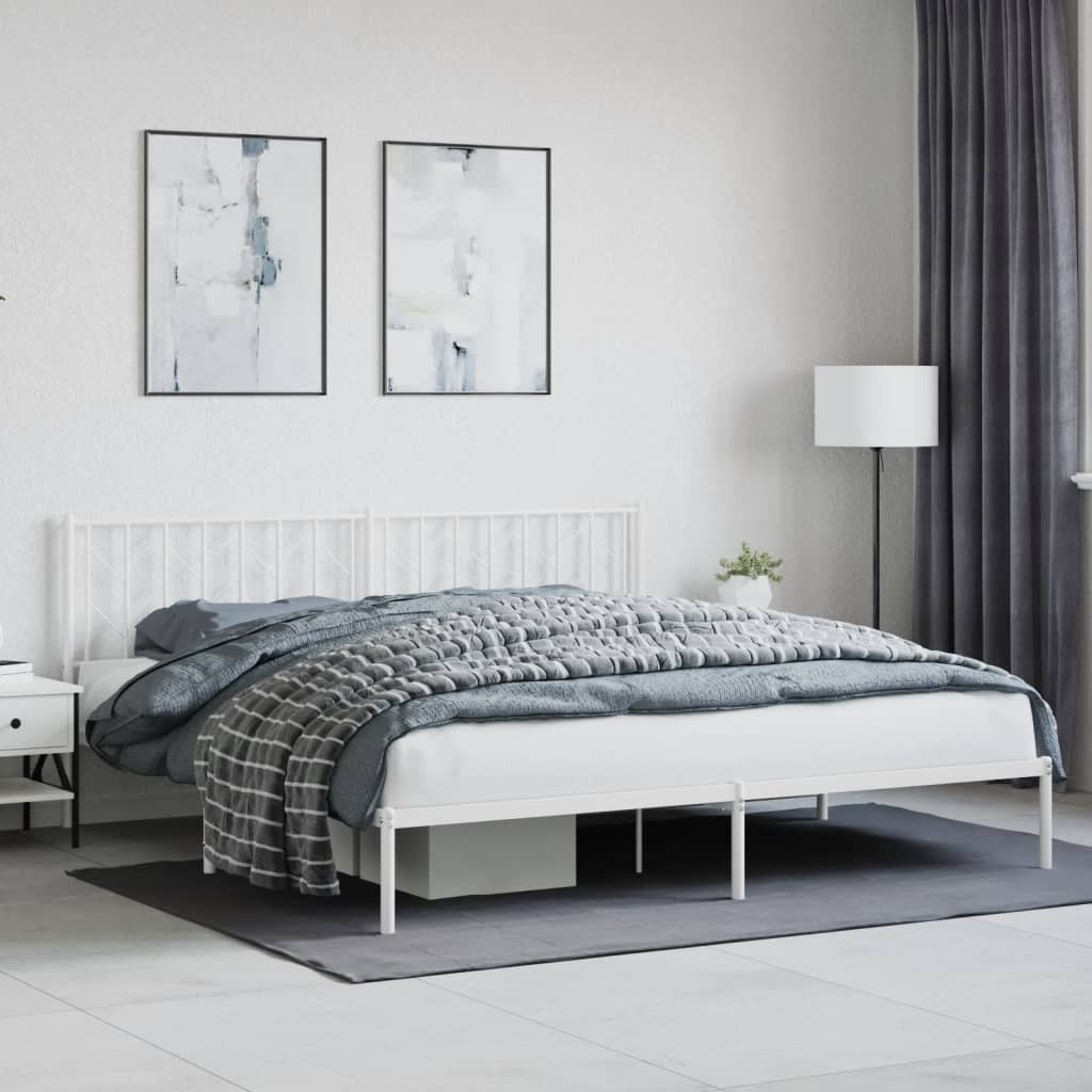 Metal Bed Frame with Headboard White 193x203 cm