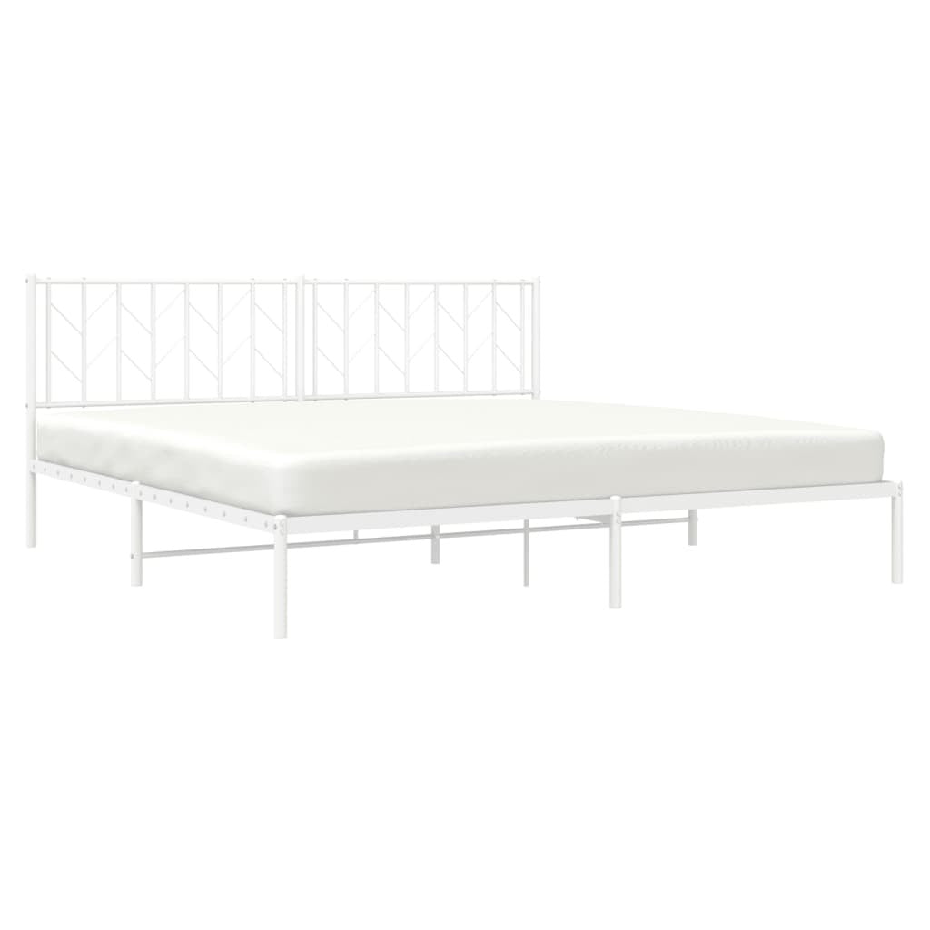 Metal Bed Frame with Headboard White 193x203 cm