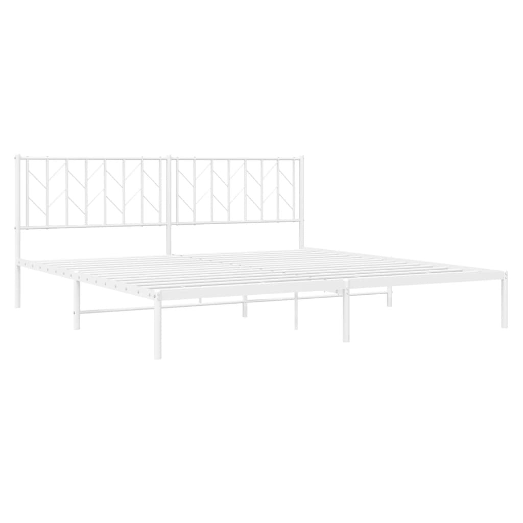 Metal Bed Frame with Headboard White 193x203 cm