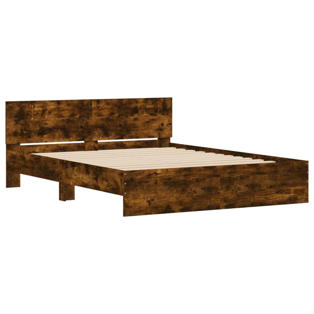Bed Frame with Headboard Smoked Oak 140x200 cm