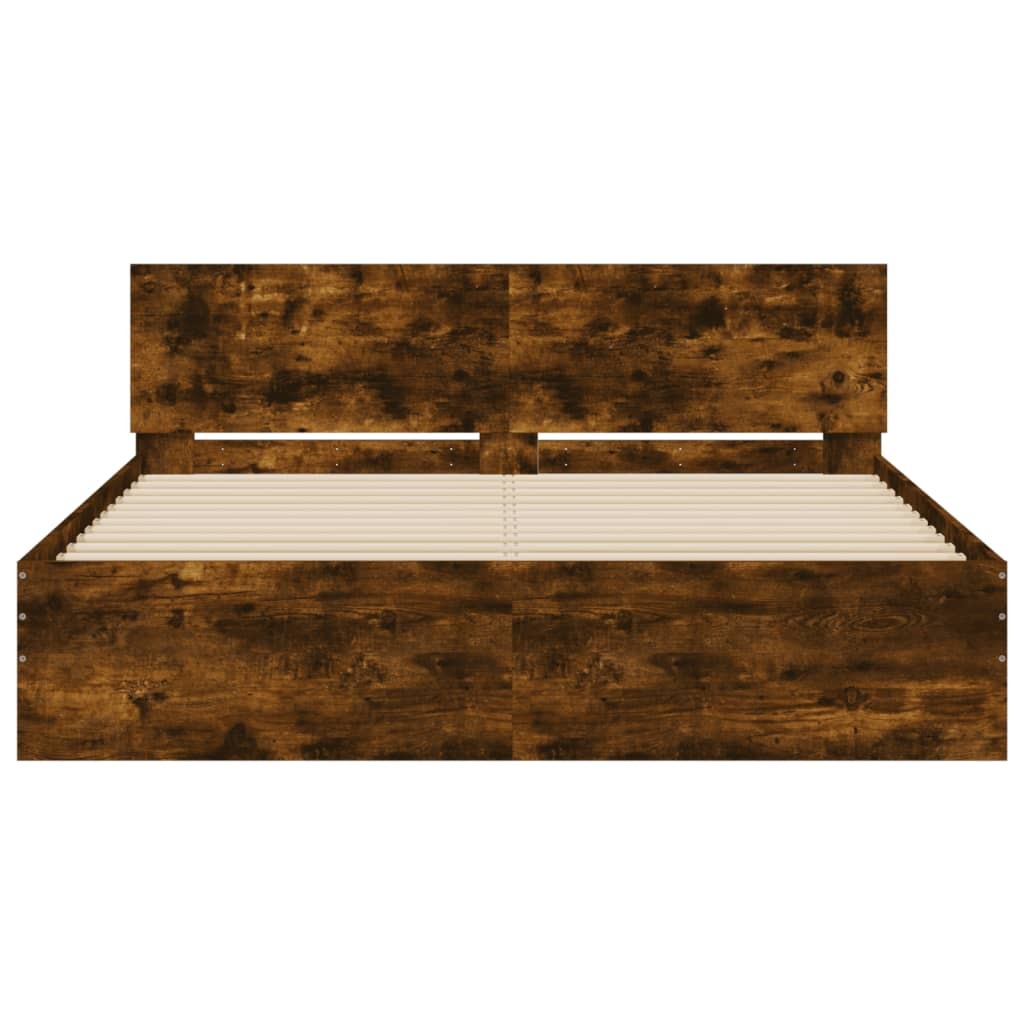 Bed Frame with Headboard Smoked Oak 140x200 cm