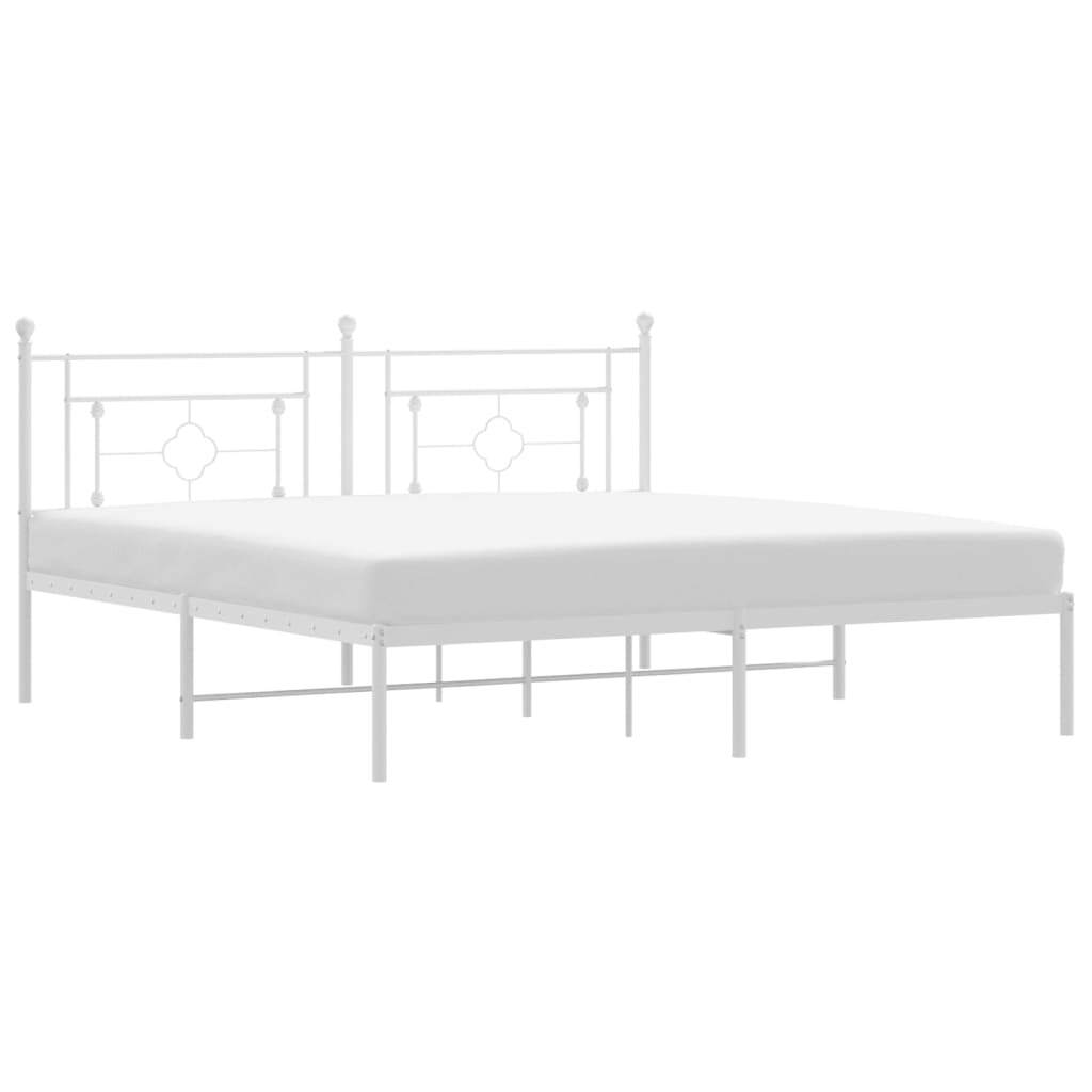 Metal Bed Frame with Headboard White 180x200 cm Super King Size