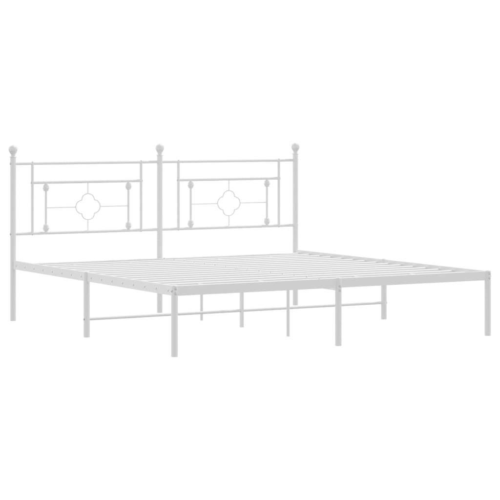 Metal Bed Frame with Headboard White 180x200 cm Super King Size