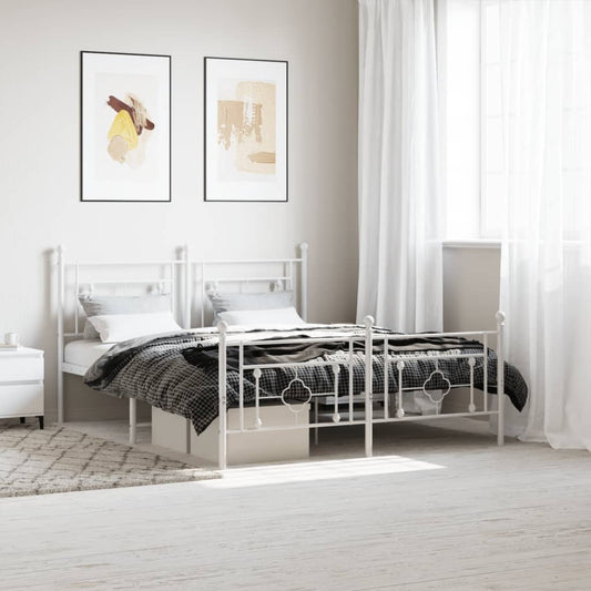 Metal Bed Frame with Headboard and Footboard White 160x200 cm
