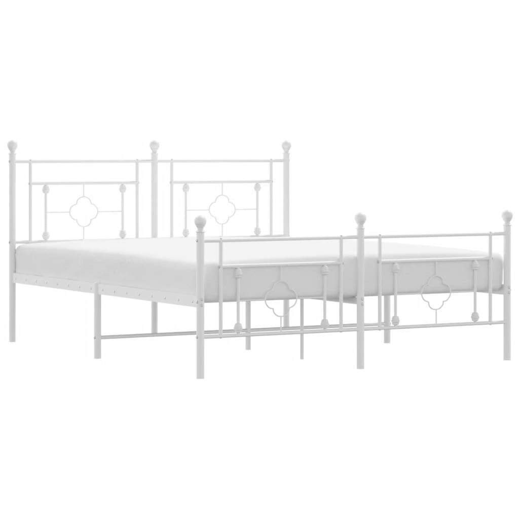 Metal Bed Frame with Headboard and Footboard White 160x200 cm