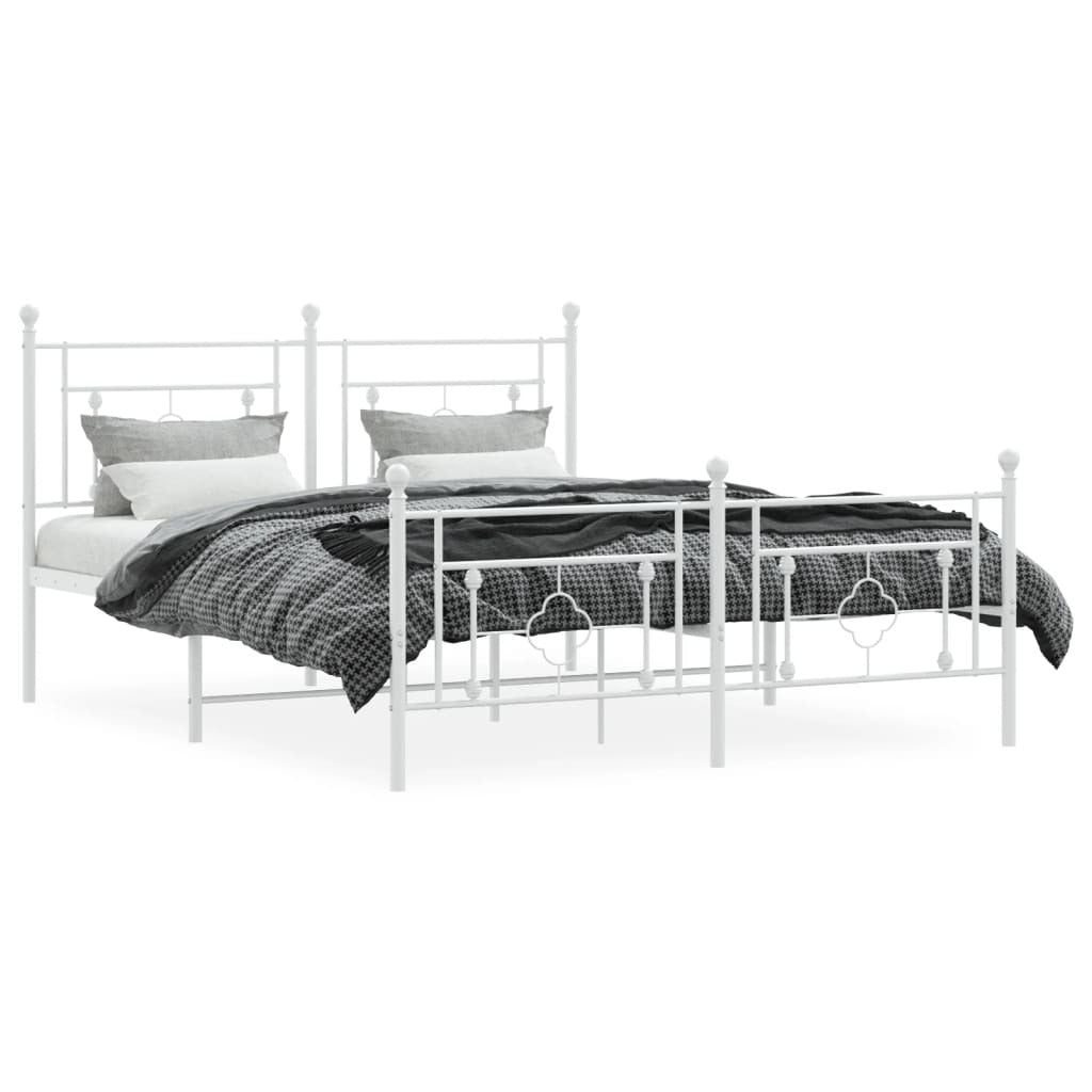 Metal Bed Frame with Headboard and Footboard White 160x200 cm