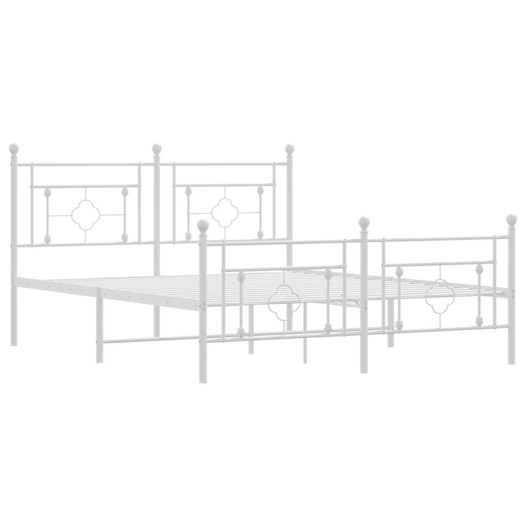 Metal Bed Frame with Headboard and Footboard White 160x200 cm