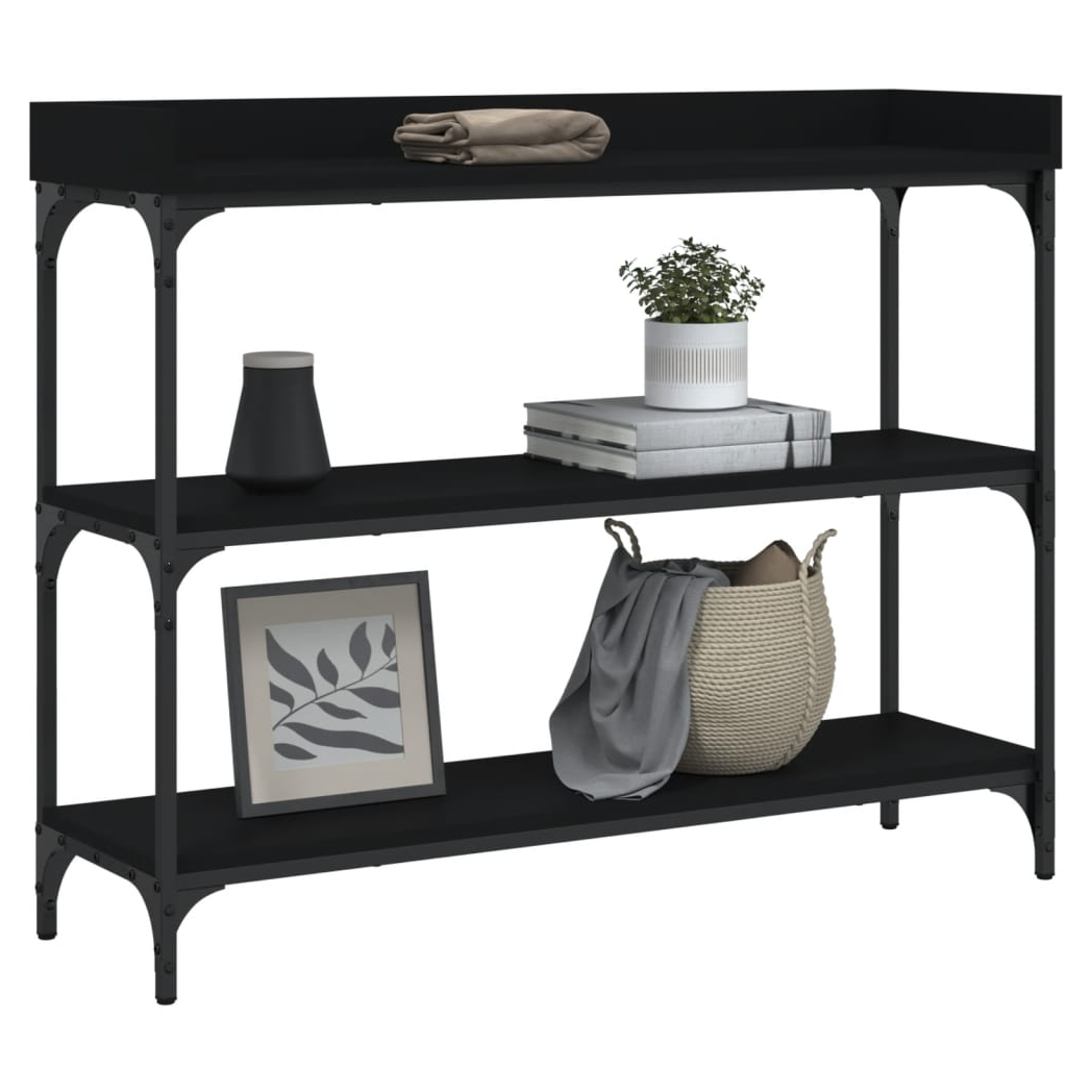 Console Table with Shelves Black 100x30x80 cm