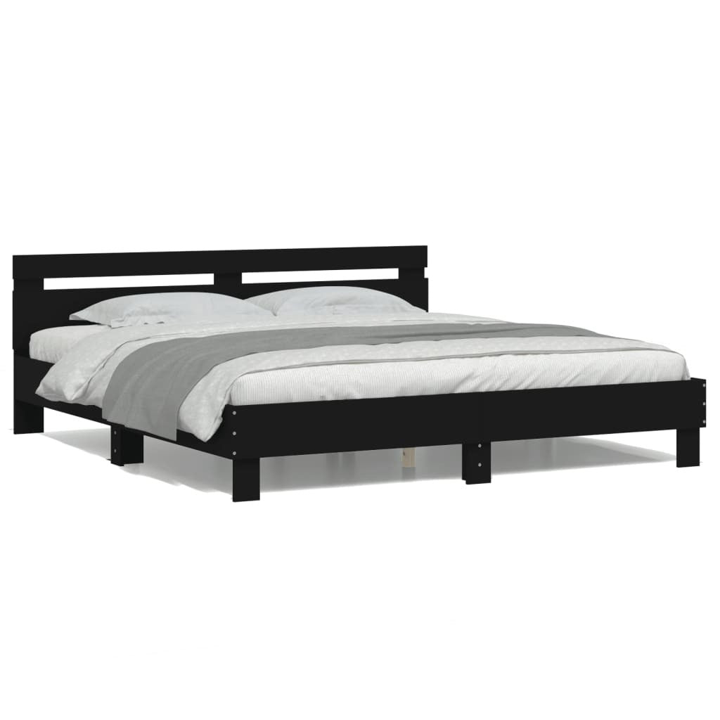 Bed Frame with Headboard and LED Black 200x200 cm