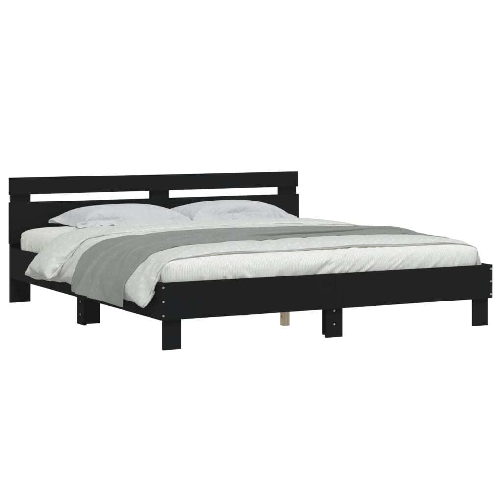 Bed Frame with Headboard and LED Black 200x200 cm