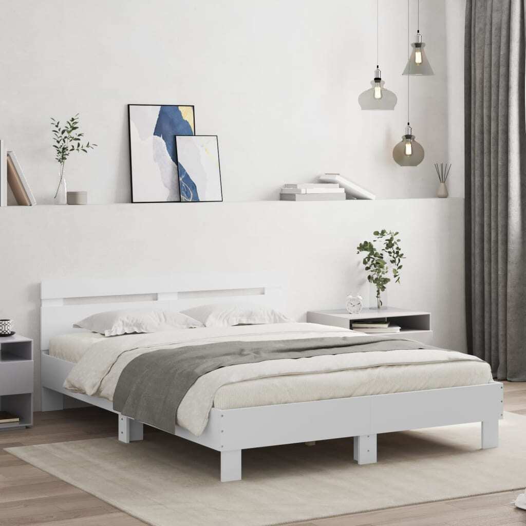 Bed Frame with Headboard White 140x190 cm Engineered Wood
