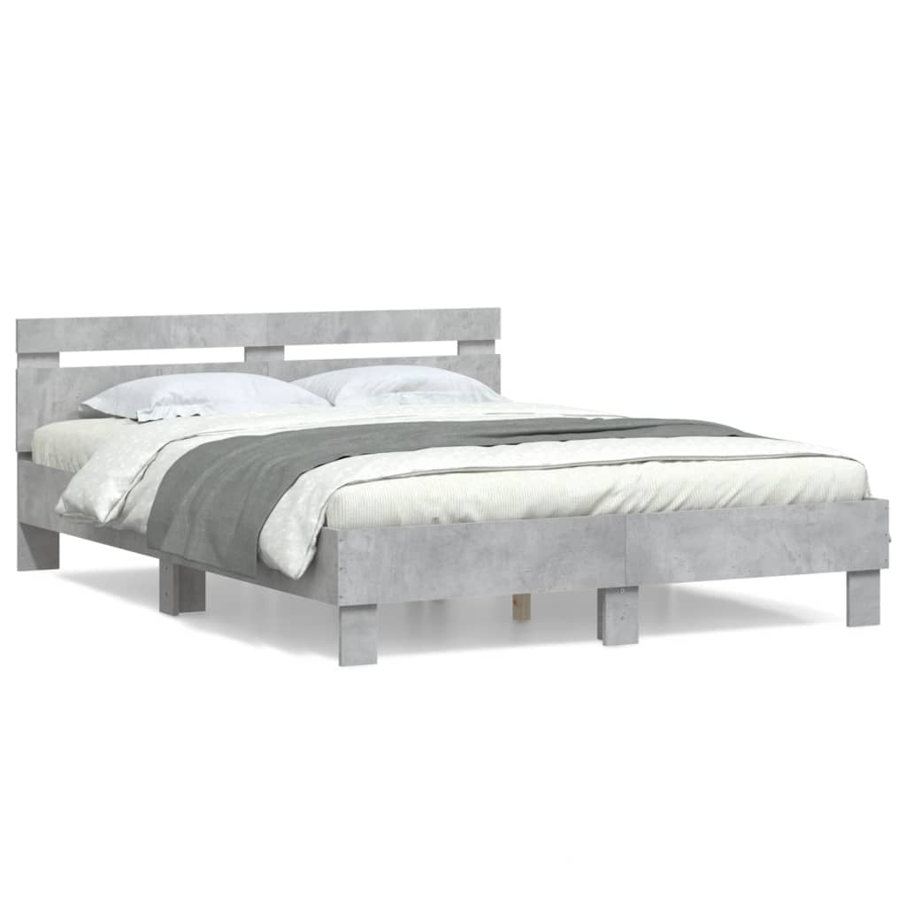 Bed Frame with Headboard Concrete Grey 140x190 cm Engineered Wood