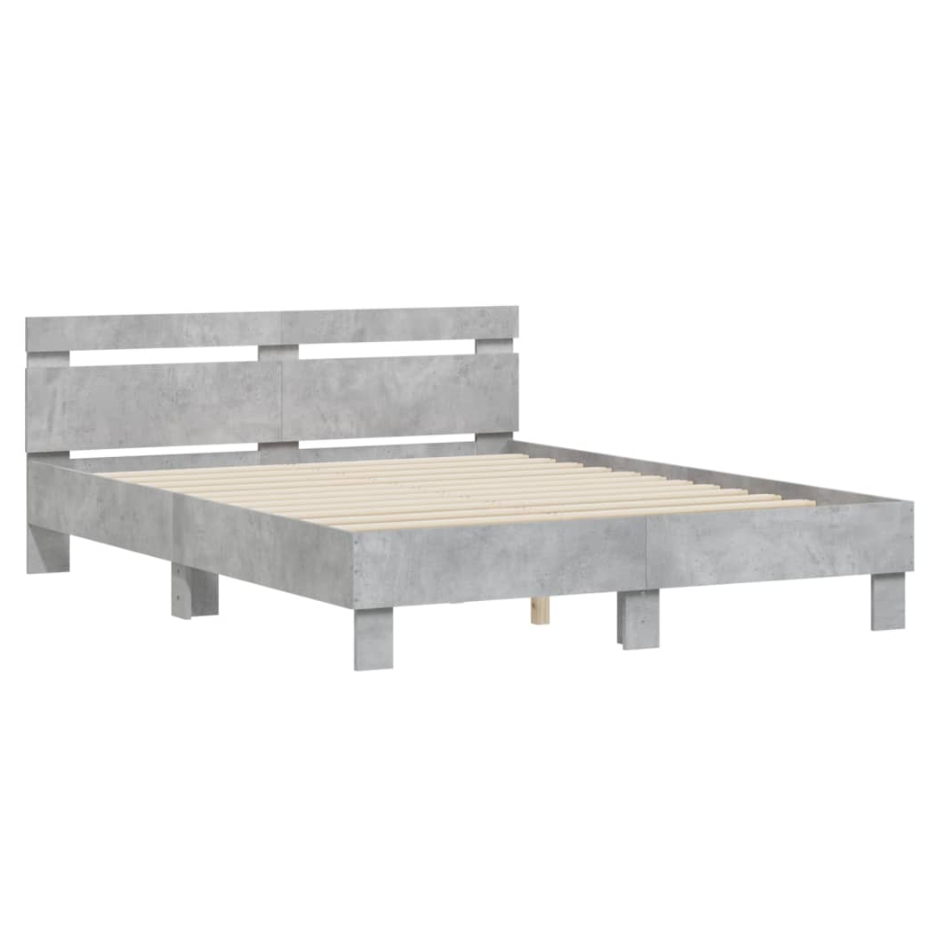 Bed Frame with Headboard Concrete Grey 140x190 cm Engineered Wood