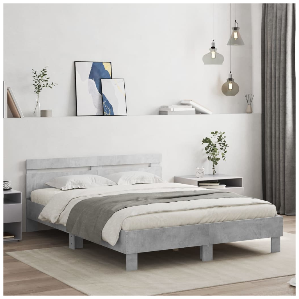 Bed Frame with Headboard Concrete Grey 140x190 cm Engineered Wood