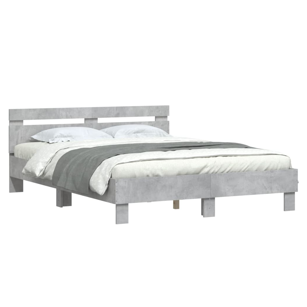 Bed Frame with Headboard Concrete Grey 140x190 cm Engineered Wood