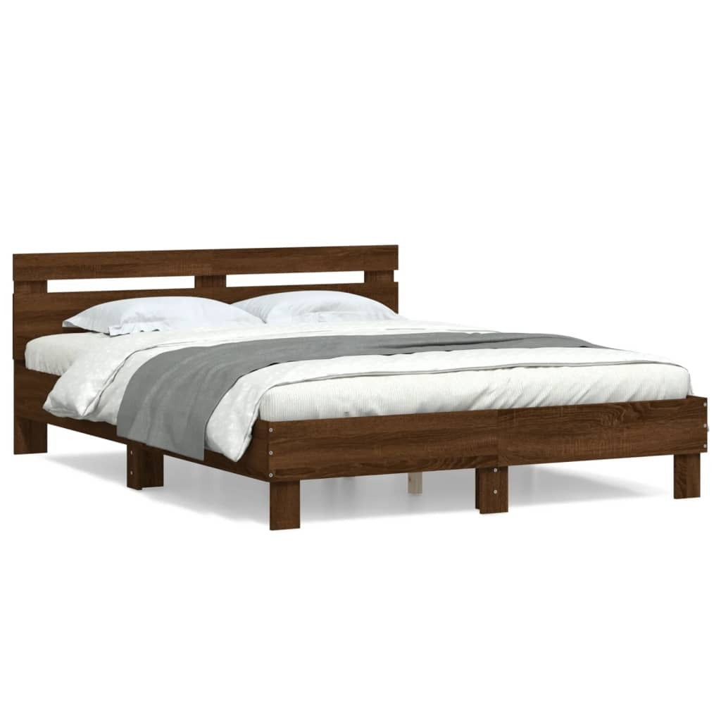 Bed Frame with Headboard Brown Oak 140x190 cm Engineered Wood