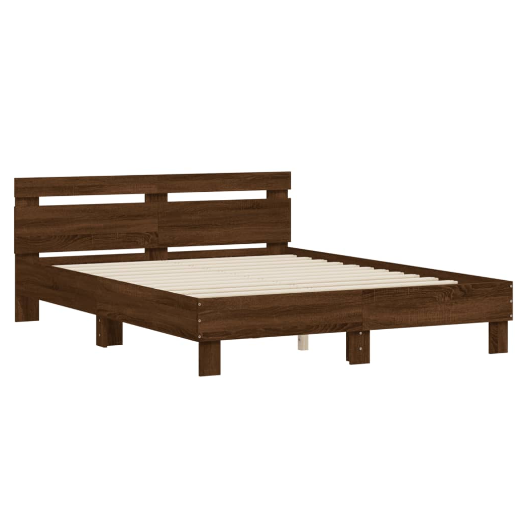 Bed Frame with Headboard Brown Oak 140x190 cm Engineered Wood