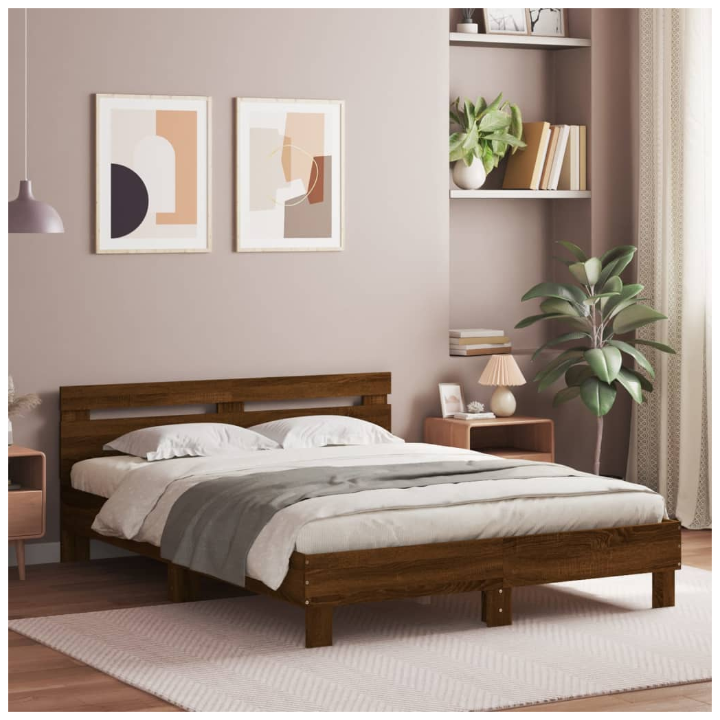 Bed Frame with Headboard Brown Oak 140x190 cm Engineered Wood