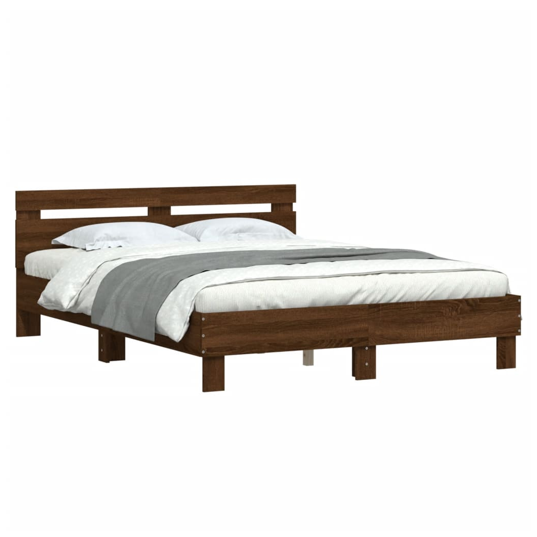 Bed Frame with Headboard Brown Oak 140x190 cm Engineered Wood