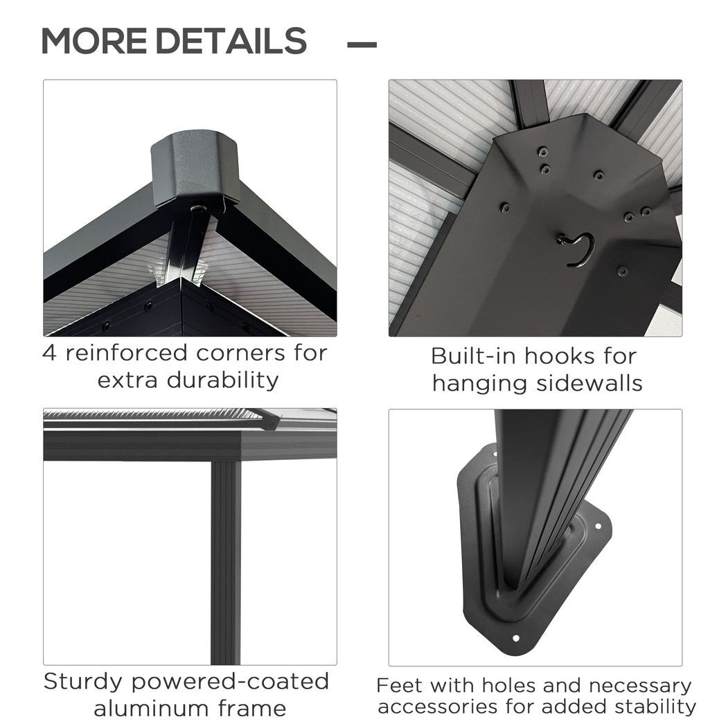 Outsunny 3 x 3.6m Aluminium Hardtop Gazebo Canopy with Polycarbonate Top