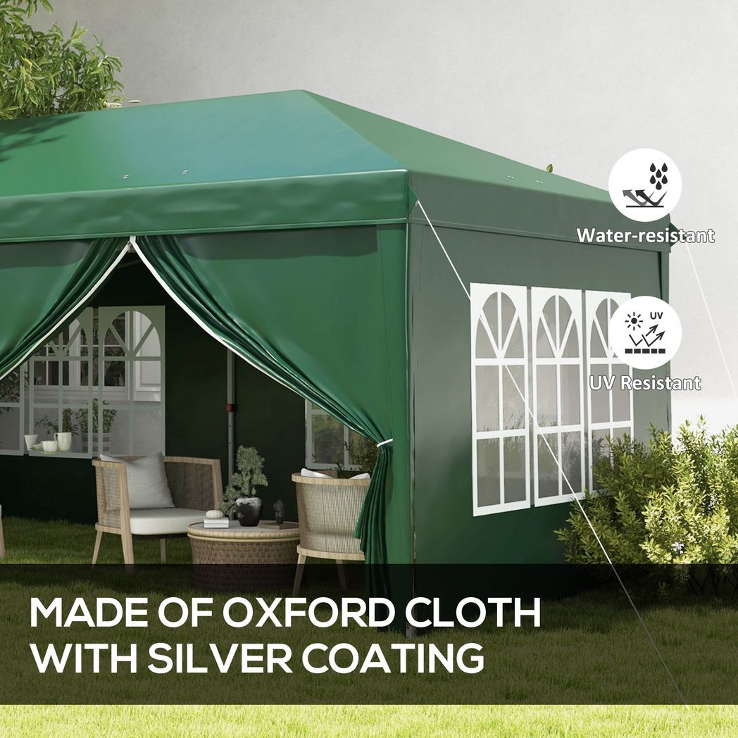 Outsunny 3 x 6m Pop Up Gazebo Party Tent Canopy Marquee with Storage Bag Green