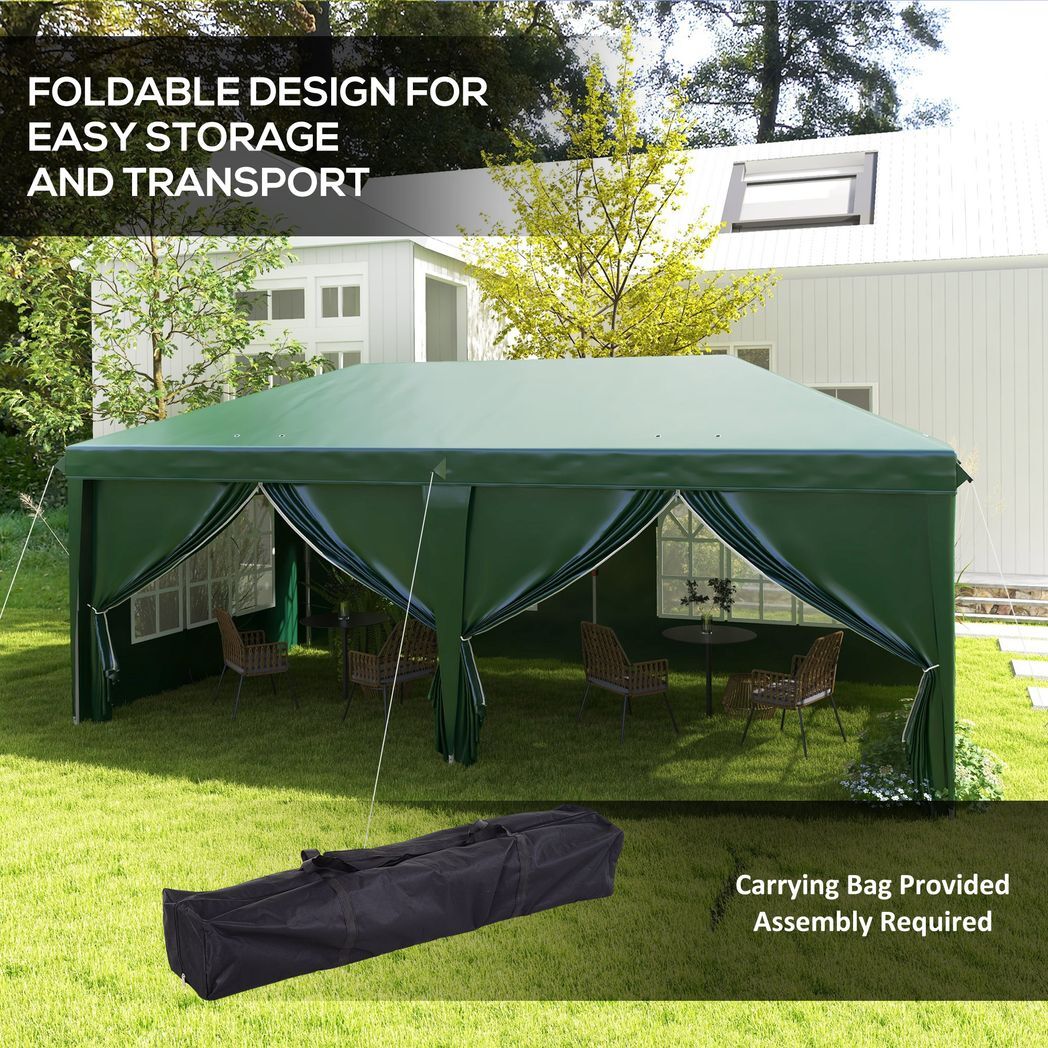 Outsunny 3 x 6m Pop Up Gazebo Party Tent Canopy Marquee with Storage Bag Green