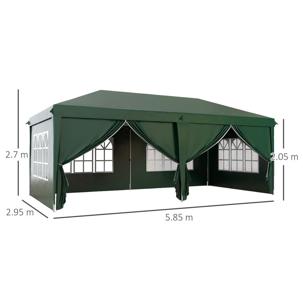 Outsunny 3 x 6m Pop Up Gazebo Party Tent Canopy Marquee with Storage Bag Green