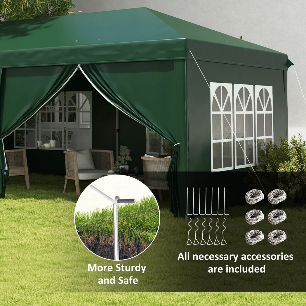 Outsunny 3 x 6m Pop Up Gazebo Party Tent Canopy Marquee with Storage Bag Green