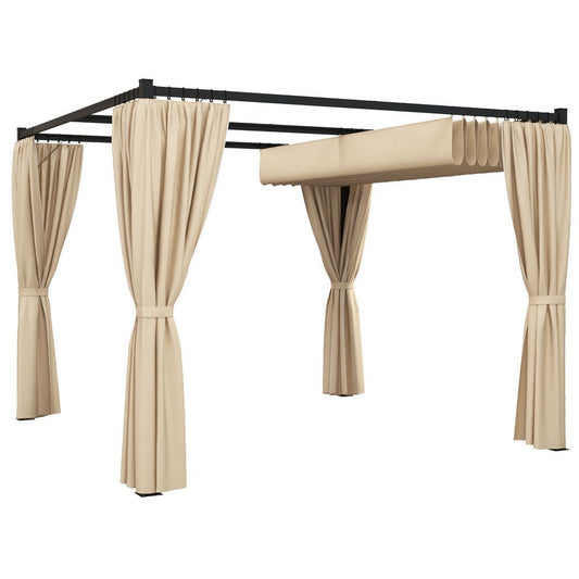 3 x 3(m) Pergola with Retractable Roof and Curtains, Beige