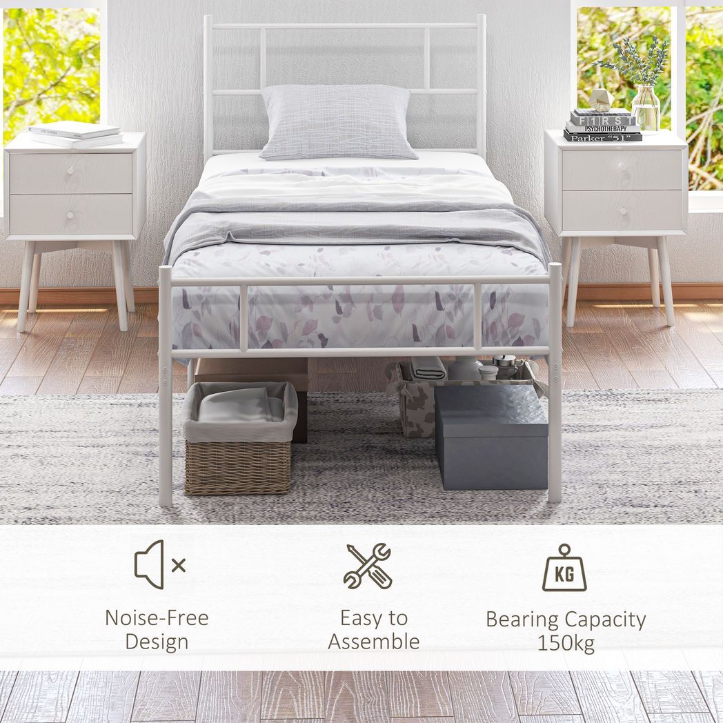 SvvalkaSingle Metal Bed Frame w/ Headboard and Footboard, Underbed Storage Space