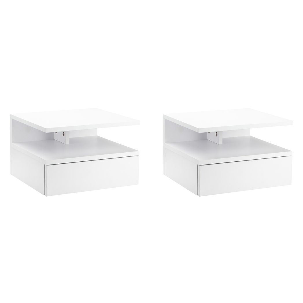 HOMCOM Floating Nightstand Set of 2, Wall Mounted Bedside Cabinet with Drawer