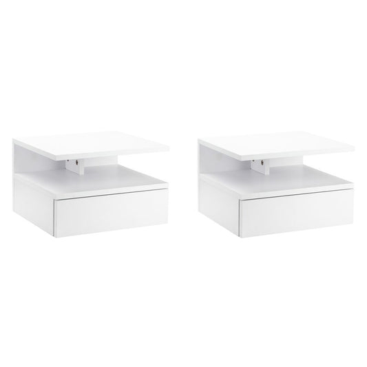 HOMCOM Floating Nightstand Set of 2, Wall Mounted Bedside Cabinet with Drawer