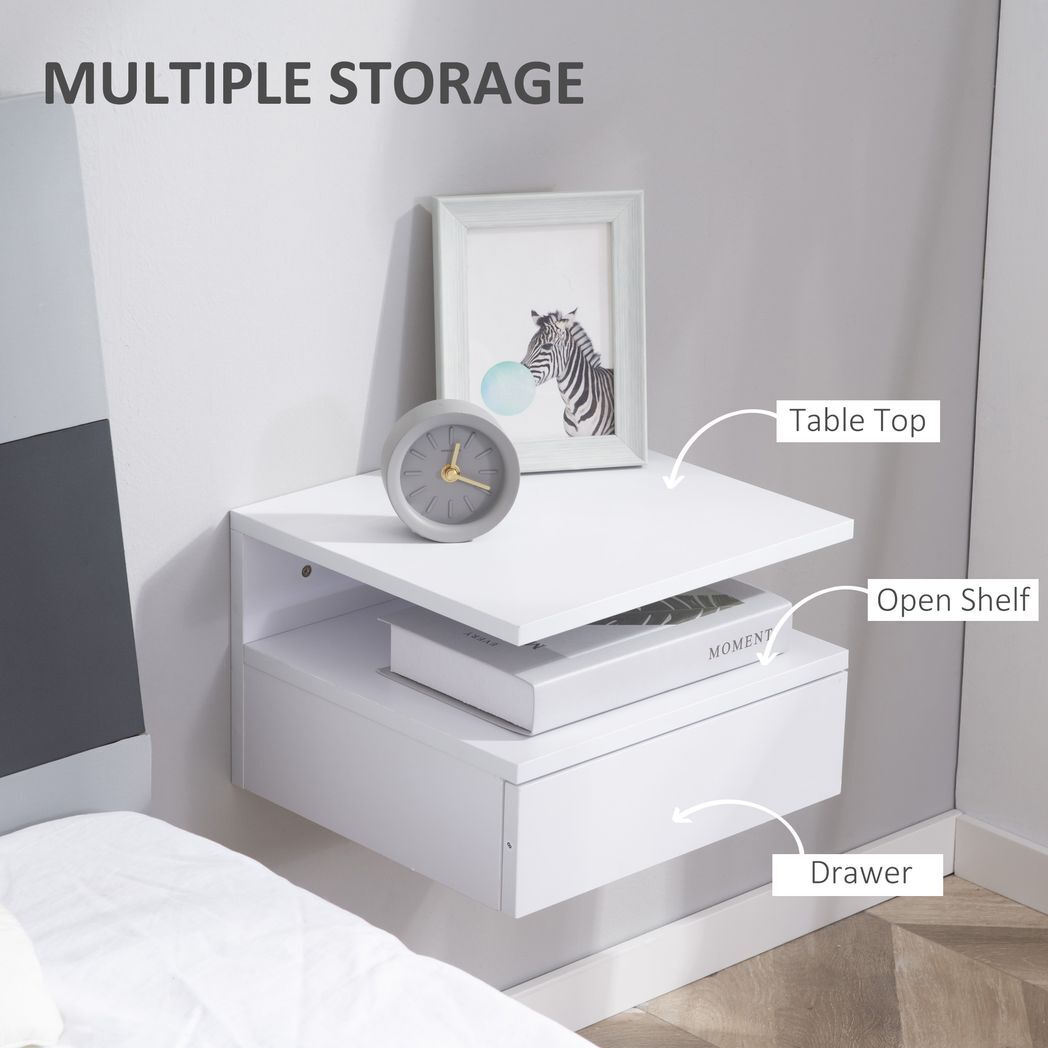 HOMCOM Floating Nightstand Set of 2, Wall Mounted Bedside Cabinet with Drawer