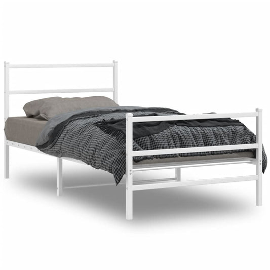 Metal Bed Frame with Headboard and Footboard?White 100x200 cm