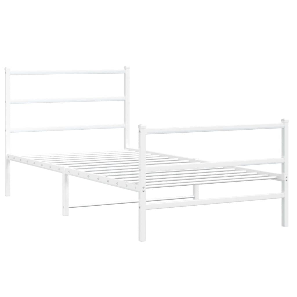 Metal Bed Frame with Headboard and Footboard?White 100x200 cm