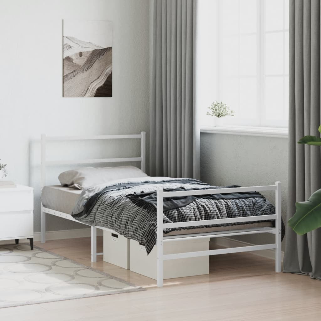 Metal Bed Frame with Headboard and Footboard?White 100x200 cm
