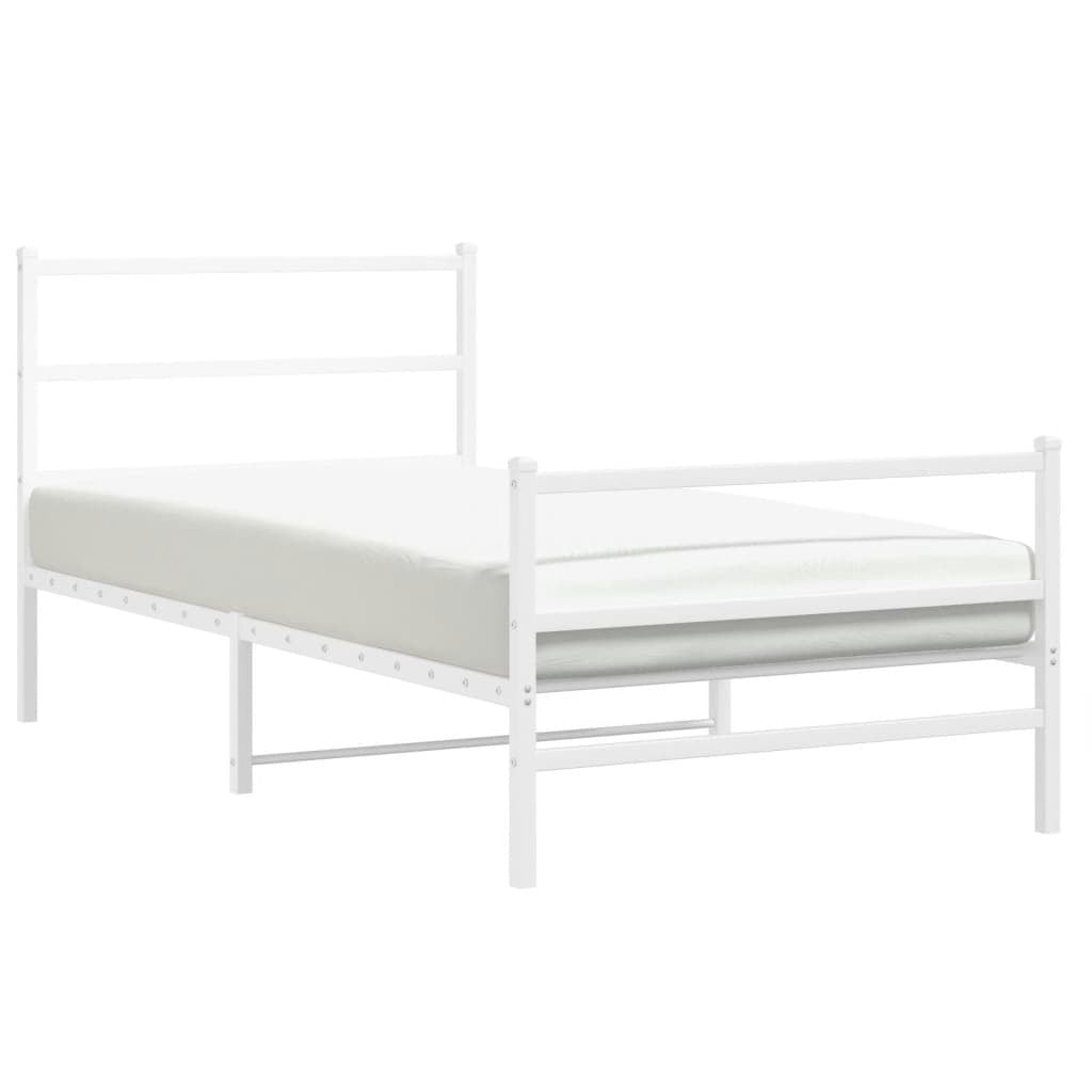 Metal Bed Frame with Headboard and Footboard?White 100x200 cm