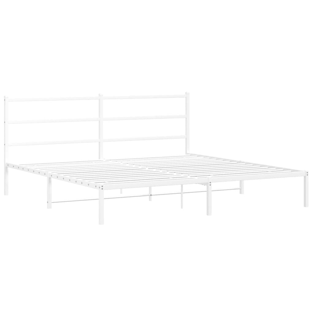 Metal Bed Frame with Headboard White 200x200 cm