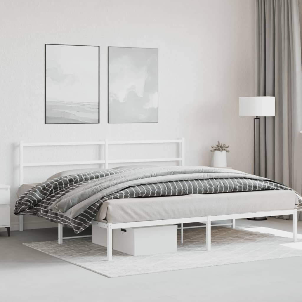Metal Bed Frame with Headboard White 200x200 cm