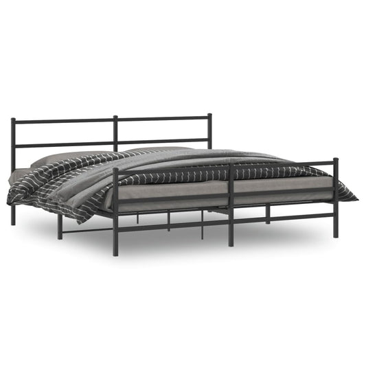 Metal Bed Frame with Headboard and Footboard?Black 183x213 cm