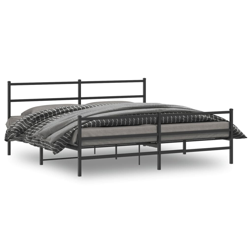 Metal Bed Frame with Headboard and Footboard?Black 183x213 cm