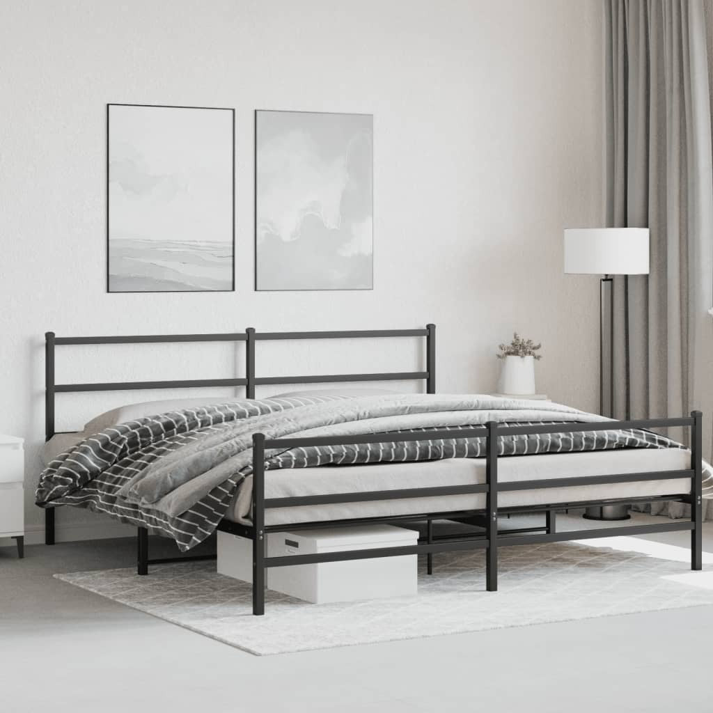 Metal Bed Frame with Headboard and Footboard?Black 183x213 cm