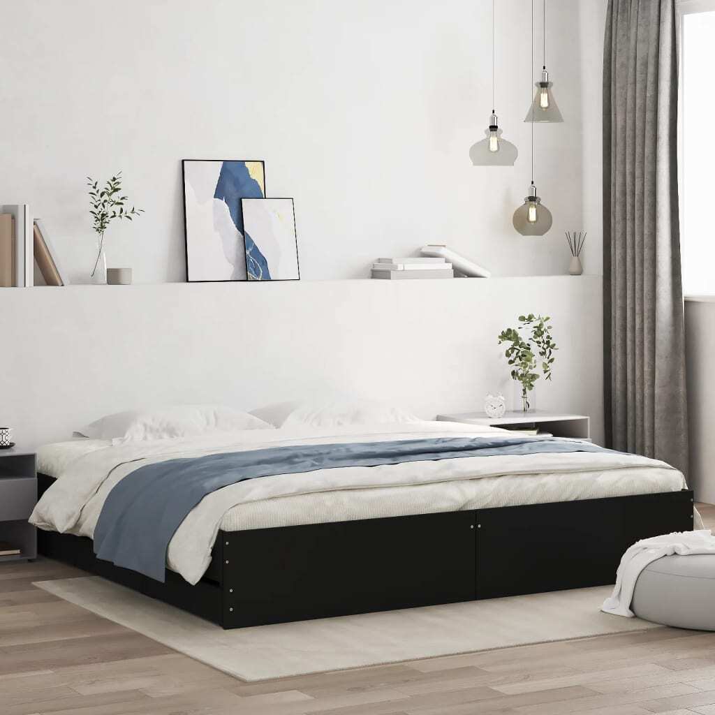 Bed Frame with Drawers Black 200x200 cm Engineered Wood