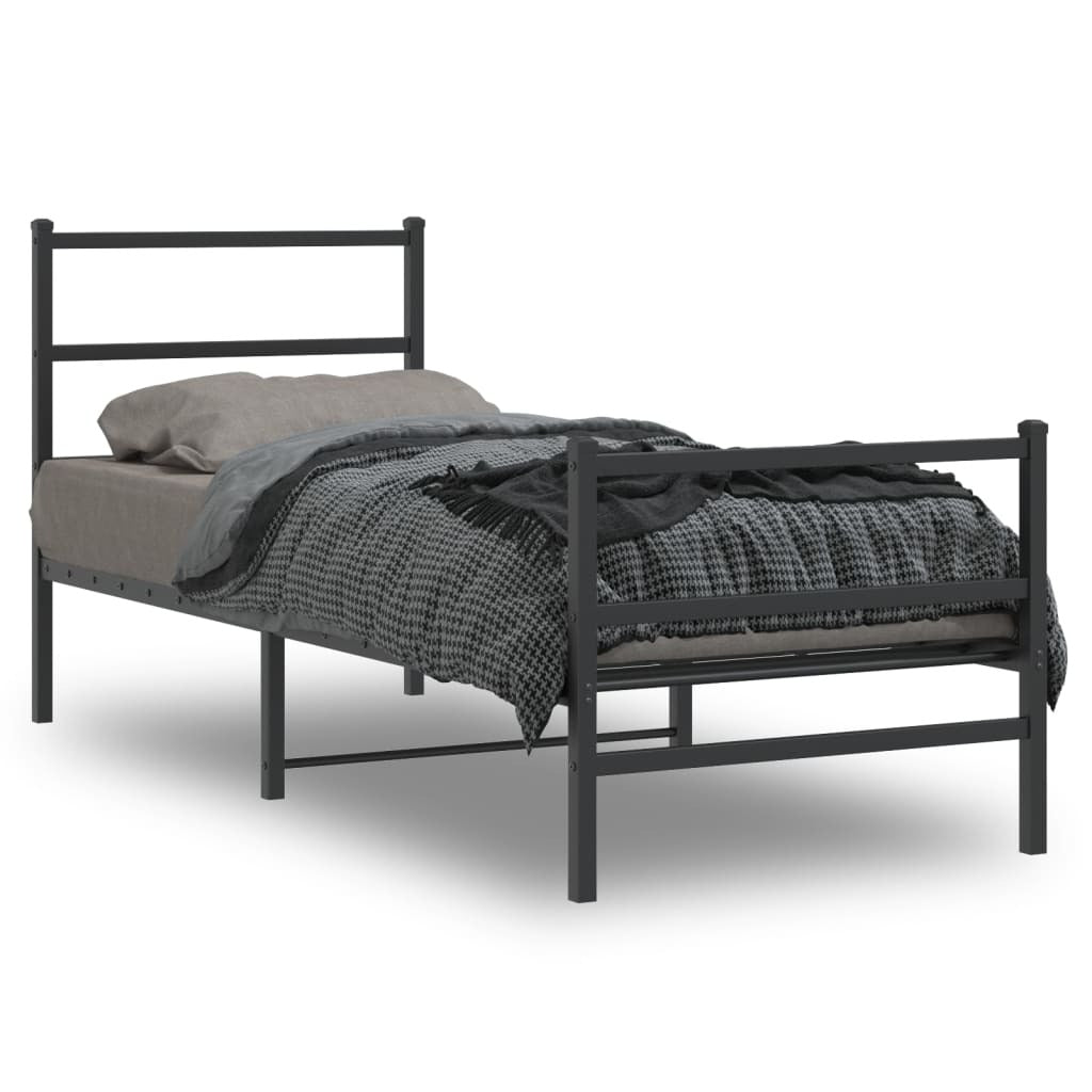 Metal Bed Frame with Headboard and Footboard?Black 80x200 cm