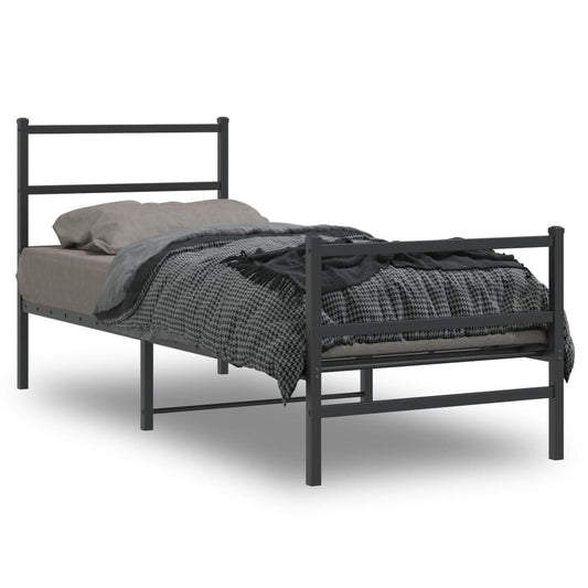 Metal Bed Frame with Headboard and Footboard?Black 80x200 cm
